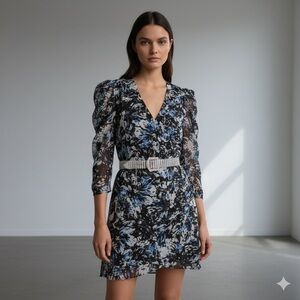 The Kooples metallic blue fireworks long sleeve mini dress - size Small (S) NWT